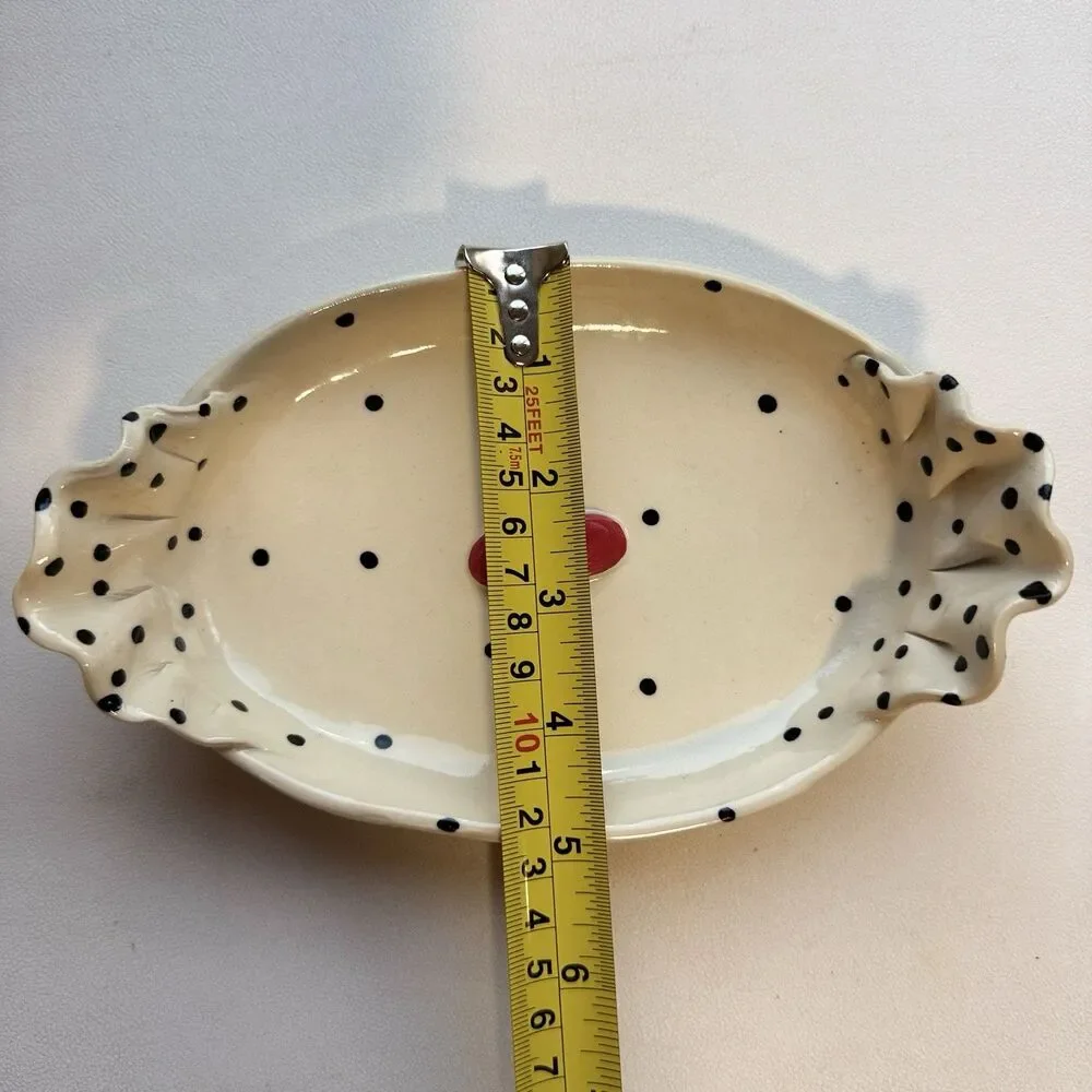 Signed Cindy Teyro Handmade Polka Dot Ceramic Trinket whimsical Cottagecore